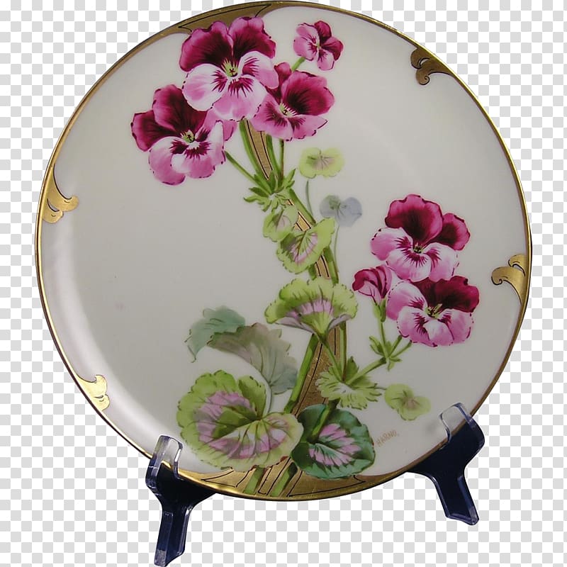 Porcelain Plate Limoges Tableware Pottery, geranium transparent background PNG clipart