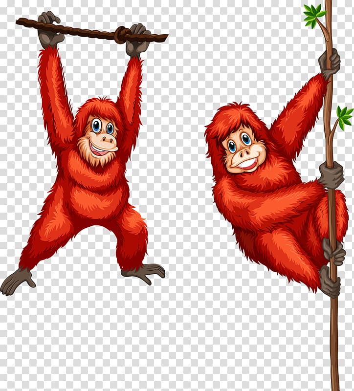 Orangutan Illustration, Monkey climbing a tree transparent background PNG clipart