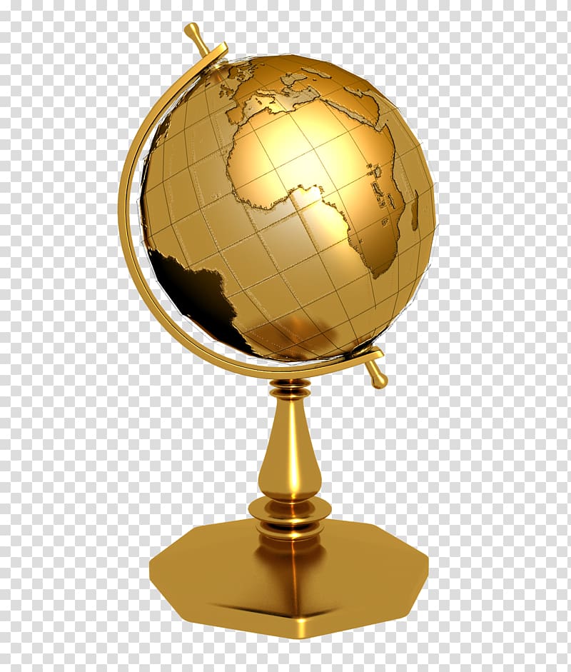 Globe 3D rendering, Golden Globe transparent background PNG clipart