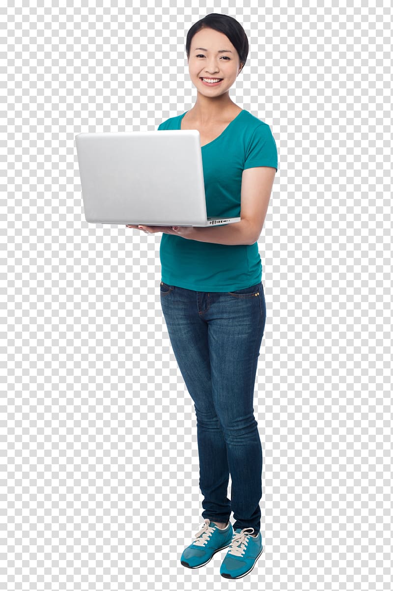 woman holding white laptop computer, Laptop Woman Desktop , Laptop transparent background PNG clipart