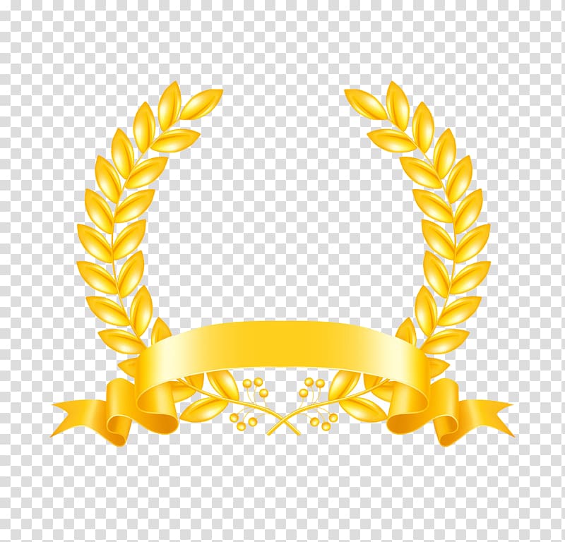 gold scroll ribbon design, Laurel wreath , Gold Ribbon transparent background PNG clipart