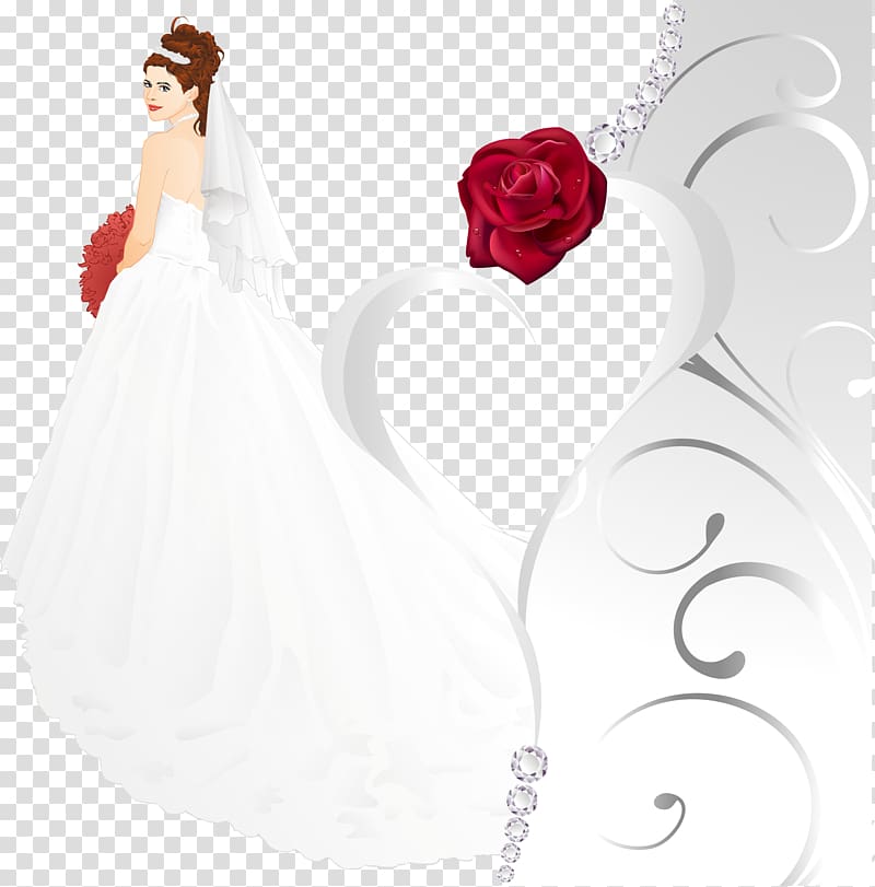 woman in bridal gown illustration, Wedding invitation Bride, wedding transparent background PNG clipart