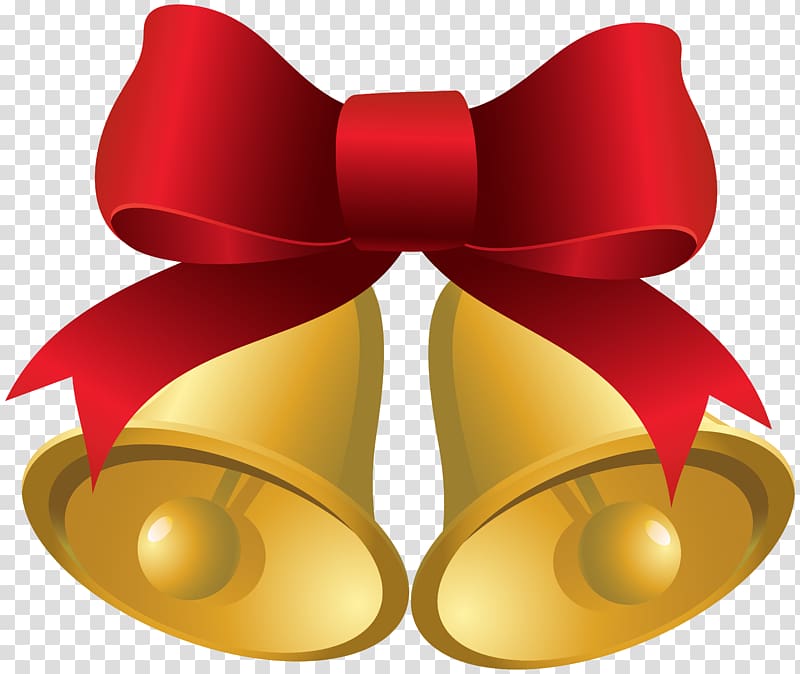 bell with bow-tie illustration, Christmas Jingle bell , Christmas Gold Bells with Red Bow transparent background PNG clipart