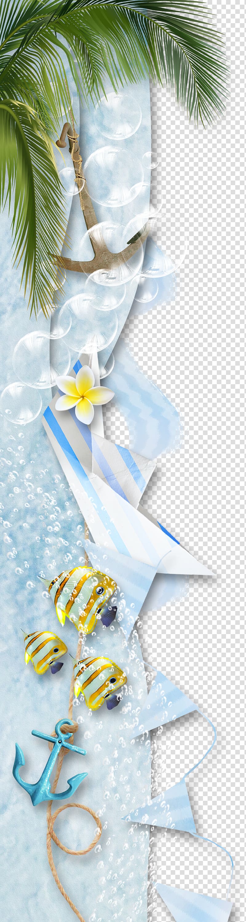 Scrapbooking , Coconut tree Barb rope, white and blue buntings digital wallpaer transparent background PNG clipart