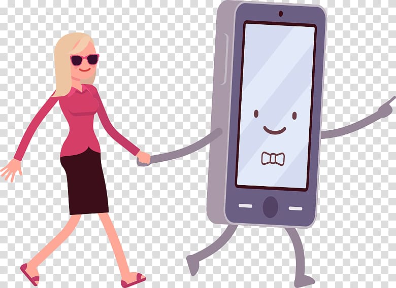 Walking Smartphone Illustration, Beauty and the phone transparent background PNG clipart
