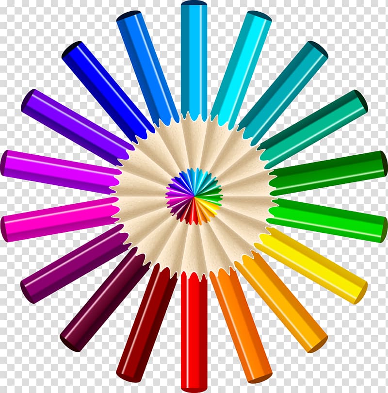 Color wheel Pen Drawing, Color pencils made of circular decorative transparent background PNG clipart