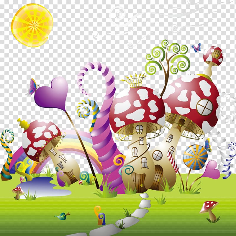 red mushrooms illustration, World Disney Fairies Fairy tale Cartoon, Magic Castle transparent background PNG clipart