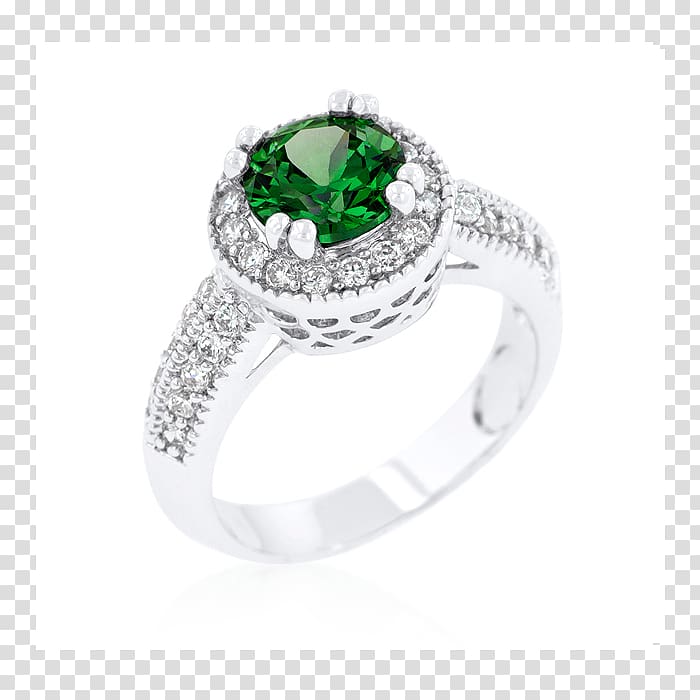 Engagement ring Emerald Cubic zirconia Birthstone, ring transparent background PNG clipart