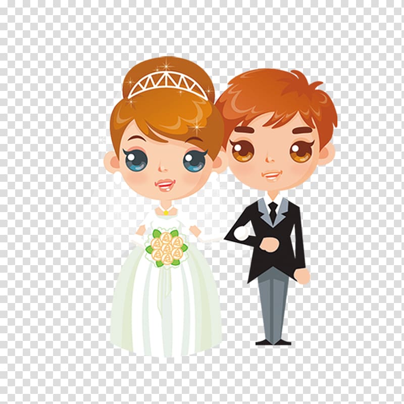 man and woman wearing wedding suits illustration, Wedding invitation Bridegroom Cartoon, wedding transparent background PNG clipart