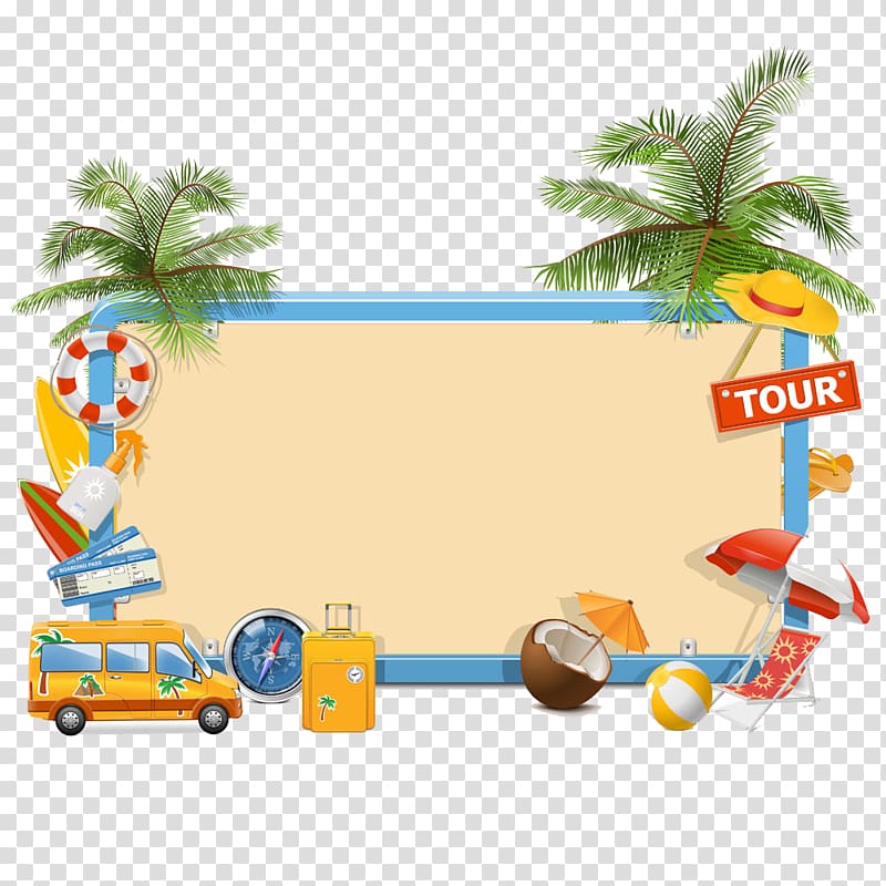 yellow bus and green trees border, Summer vacation , Holiday Tools transparent background PNG clipart
