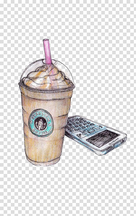 shake cup and phone illustration, Coffee Latte Milkshake Starbucks Drawing, Starbucks transparent background PNG clipart