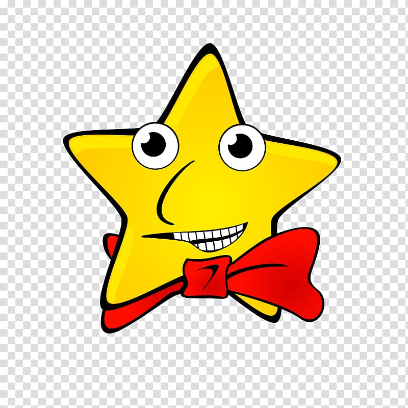 Star Night sky , Yellow cartoon star with a red bow transparent background PNG clipart
