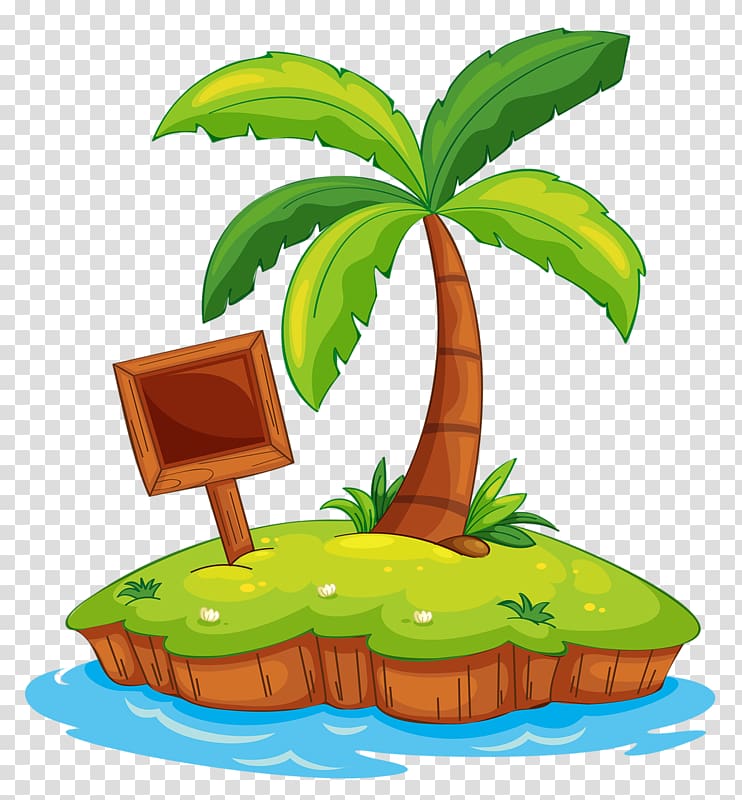 coconut tree animated poster, Island Cartoon , Offshore islands transparent background PNG clipart