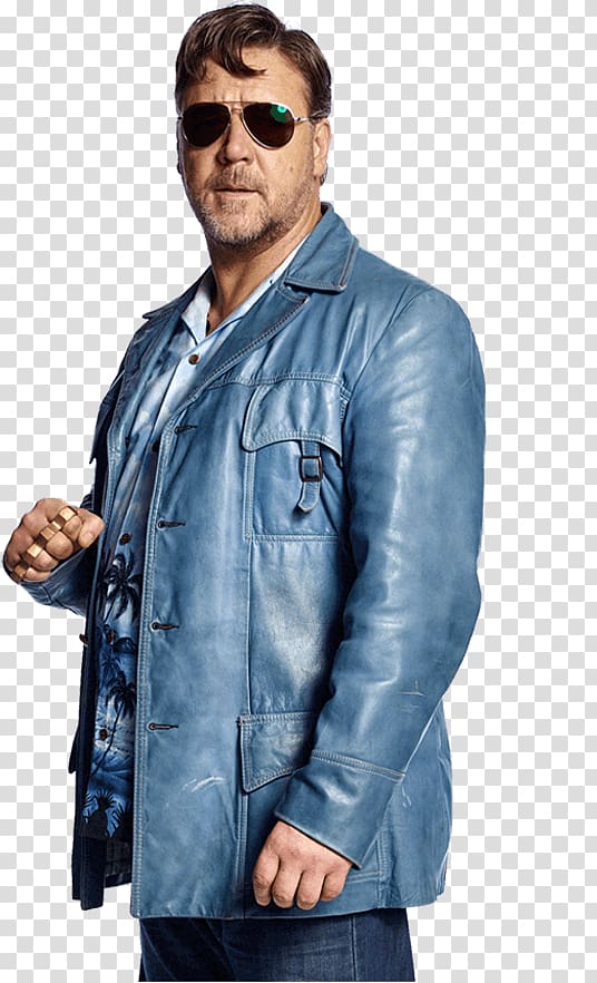 Russell Crowe Blue Leather Jacket transparent background PNG clipart