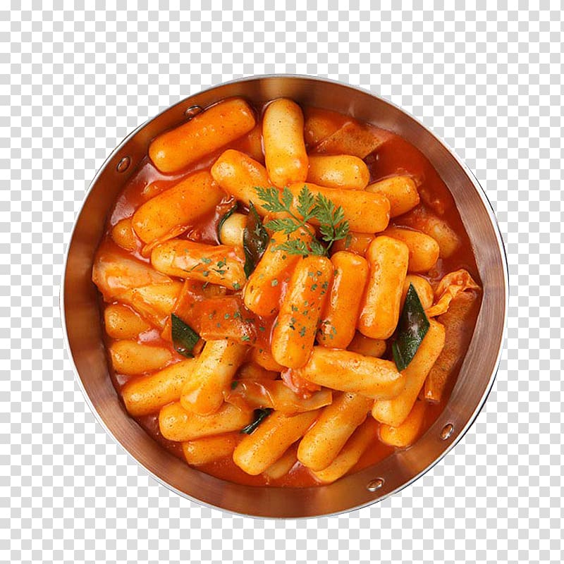 Tteok-bokki Rice cake Korean cuisine Nian gao Cheesecake, Fry rice cake in the basket transparent background PNG clipart