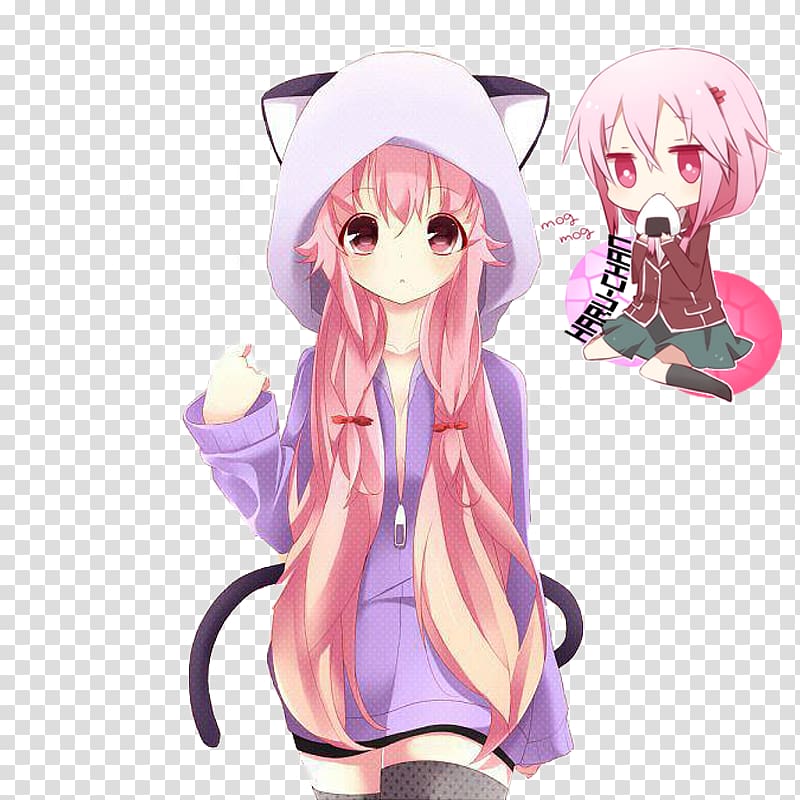 Yuno Gasai Catgirl Anime Chibi Manga, little red riding hood transparent background PNG clipart