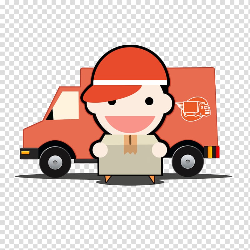 Courier Cartoon Logistics, Cartoon car shipping transparent background PNG clipart