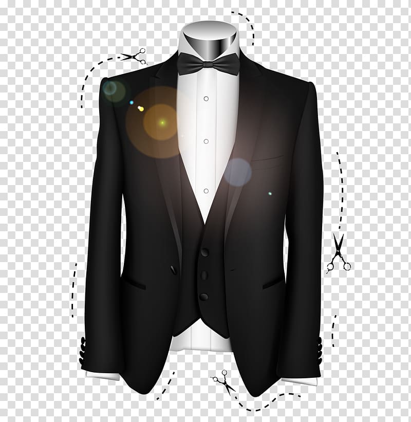 Suit Tuxedo Formal wear Bow tie, Black groom suit transparent background PNG clipart