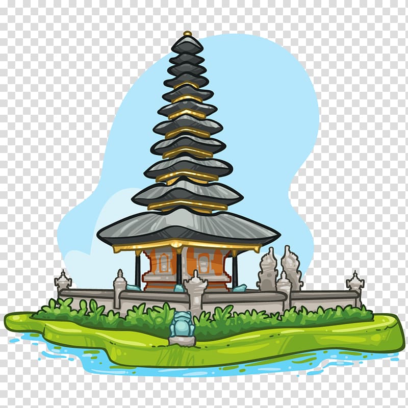 tower beside water artwork, Balinese people Galungan Nyepi Barong, bali transparent background PNG clipart
