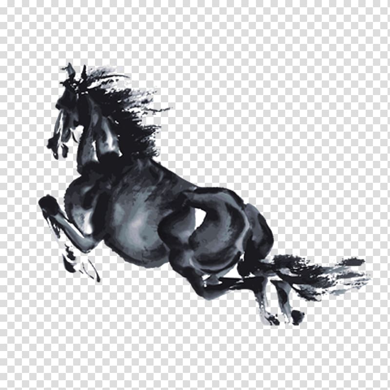 Ink wash painting Chinese painting Shan shui, Pentium horse transparent background PNG clipart
