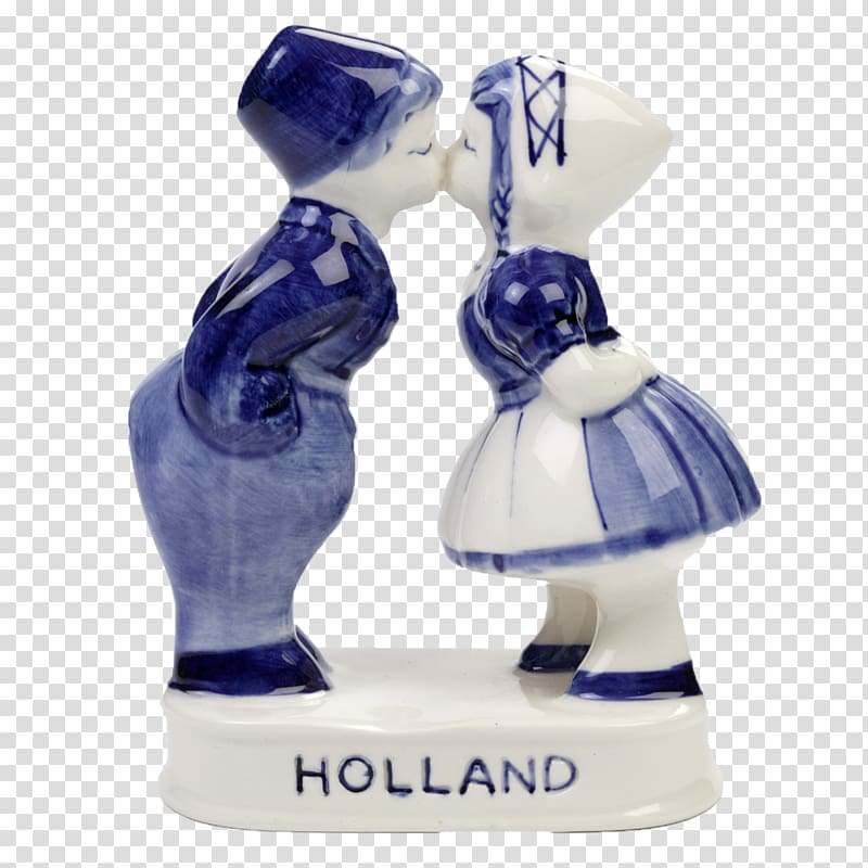 Delftware Farmer Souvenir Figurine, couple kissing transparent background PNG clipart