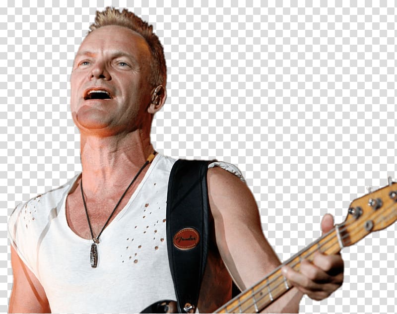 man playing brown Fender guitar, Sting Guitar transparent background PNG clipart