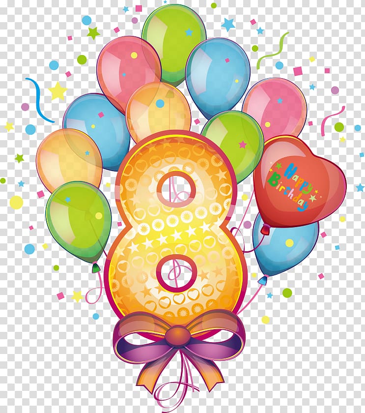 Birthday cake Balloon Greeting card , Number 8 and ball transparent background PNG clipart