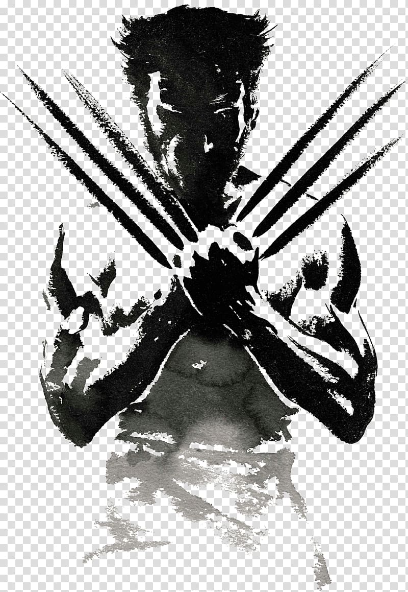 black and gray Marvel Wolverine stencil painting, Wolverine Rogue High-definition video , Wolverine transparent background PNG clipart