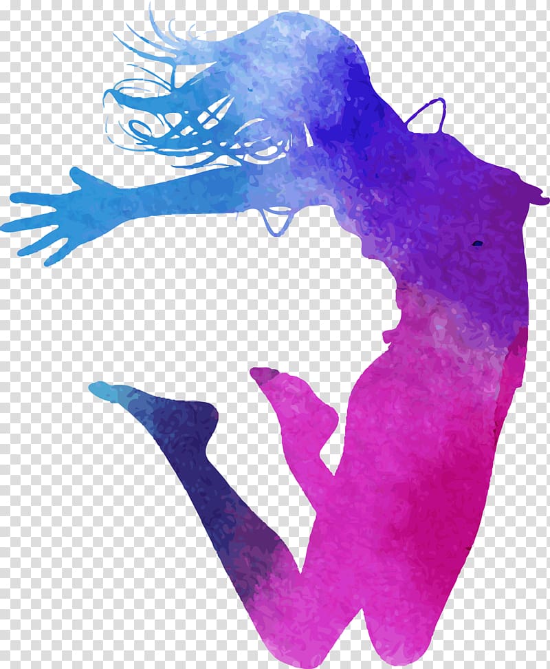 woman multicolored illustration, Dance Watercolor painting Illustration, Color ink silhouette jumping transparent background PNG clipart