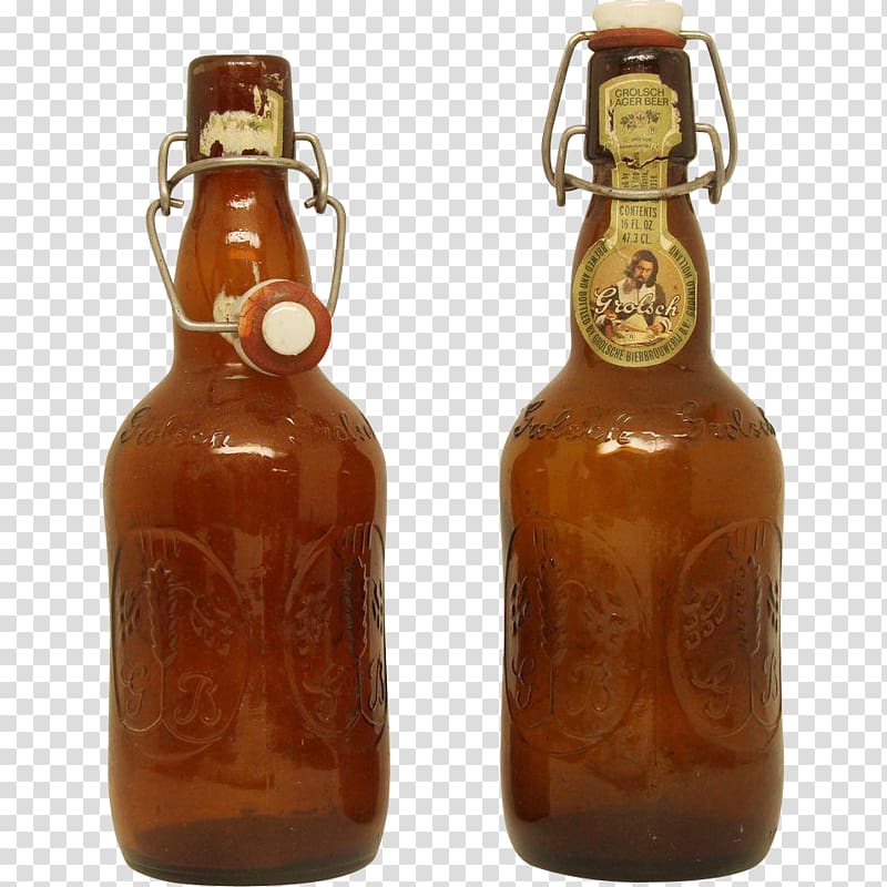 Beer bottle Glass bottle Grolsch Brewery Caramel color, the hands of the beer bottles transparent background PNG clipart