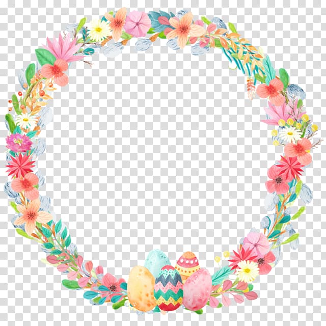 Easter Sticker, blue wreath transparent background PNG clipart