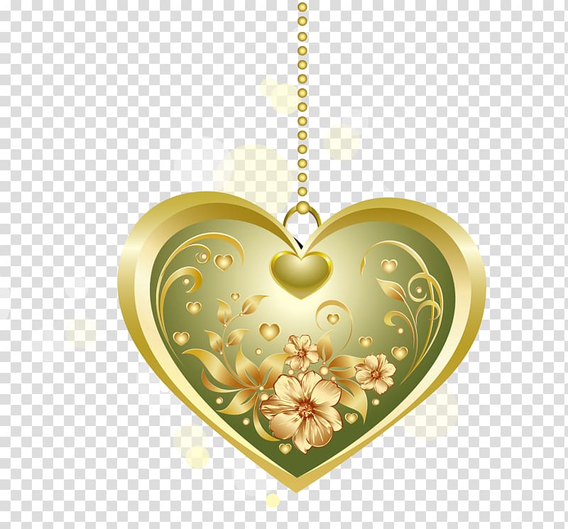 gold-colored heart pendant, Valentines Day Gift, Golden floral background material love transparent background PNG clipart
