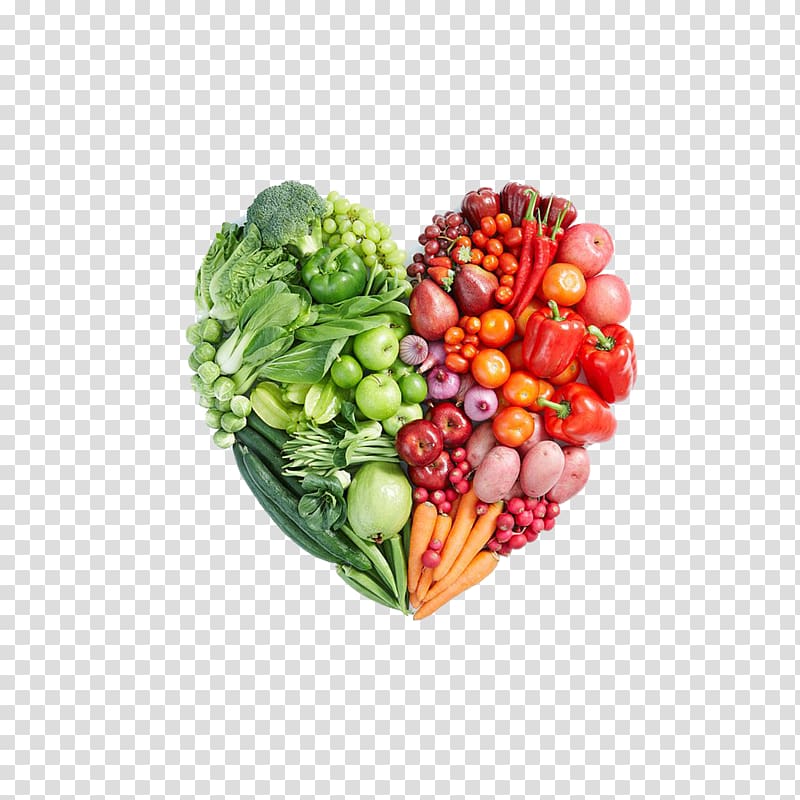 assorted vegetables, Junk food Fast food Eating Diet, Fresh heart-shaped bright vegetables and fruits transparent background PNG clipart
