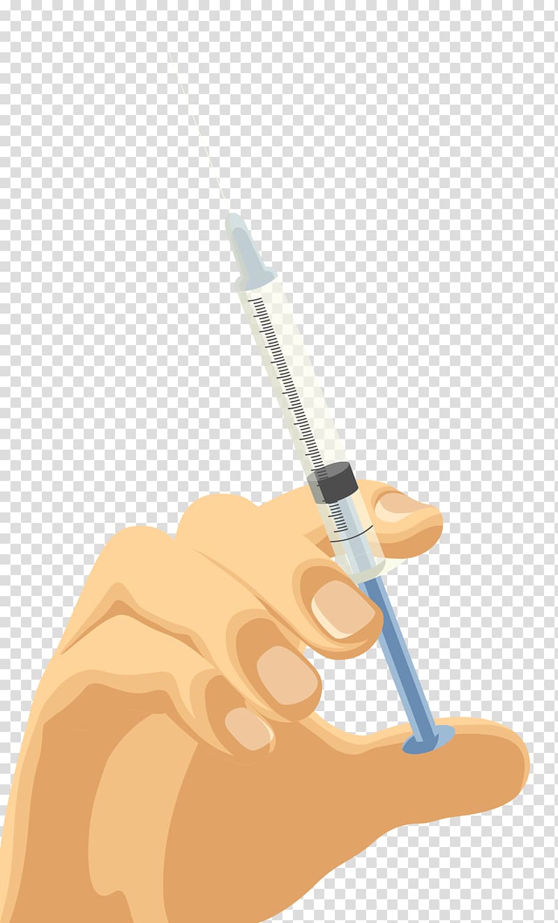 Syringe Hand Injection, Cartoon hand holding syringe transparent background PNG clipart
