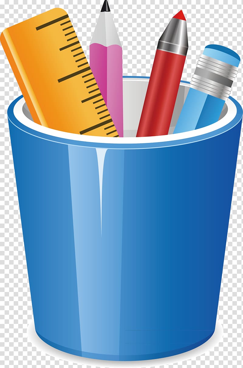 , Blue pencil box jar element transparent background PNG clipart