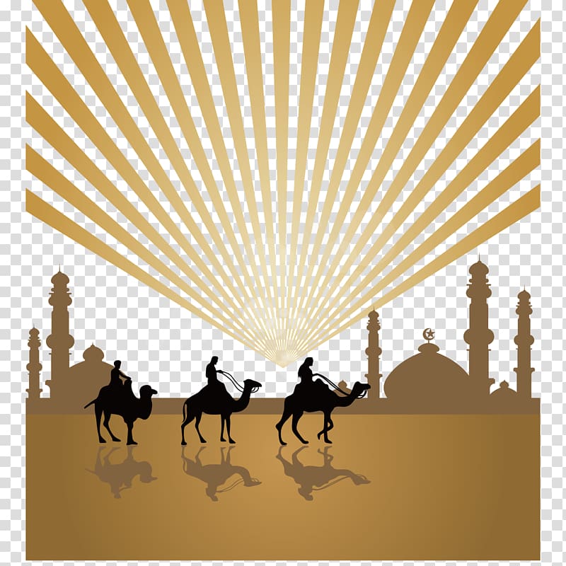 people riding camel , Camel Islam Mosque Arabic calligraphy, hand-painted desert camel religious background material transparent background PNG clipart