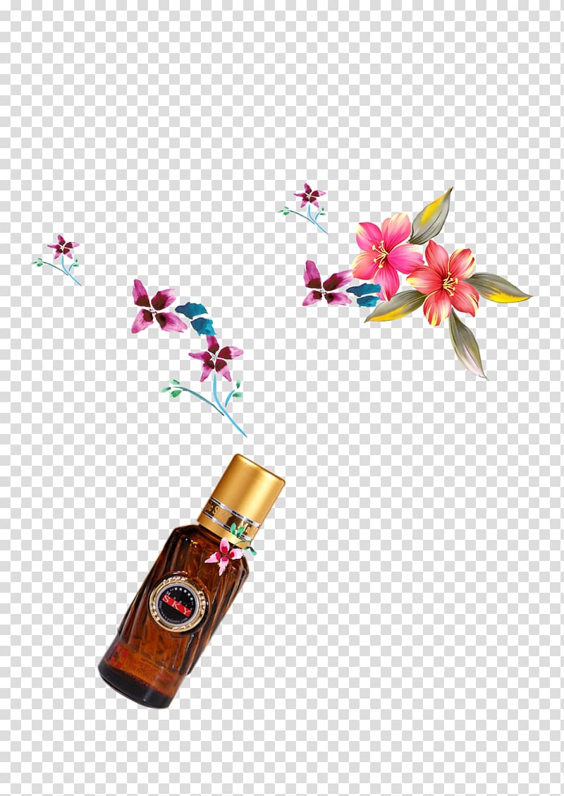 Bottle Oil Gratis, Oil bottles with flowers transparent background PNG clipart