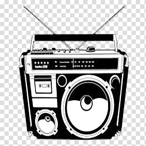 1980s Boombox , Black and white cartoon radio transparent background PNG clipart