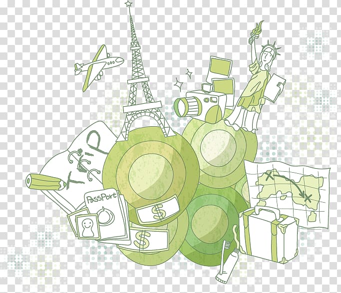 Statue of Liberty Eiffel Tower Illustration, Green Eiffel Tower Statue of Liberty transparent background PNG clipart