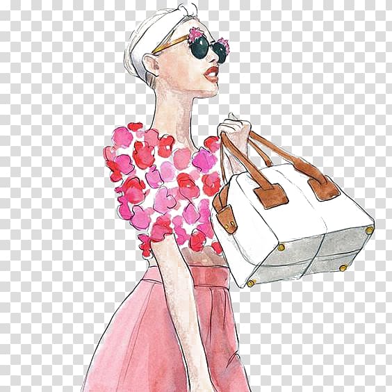 woman holding tote bag illustration, Watercolor painting Drawing Fashion illustration Illustration, Watercolor model transparent background PNG clipart