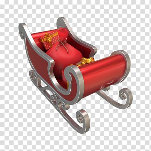 Santa Claus Reindeer Christmas tree Sled, Red Christmas sleigh transparent background PNG clipart