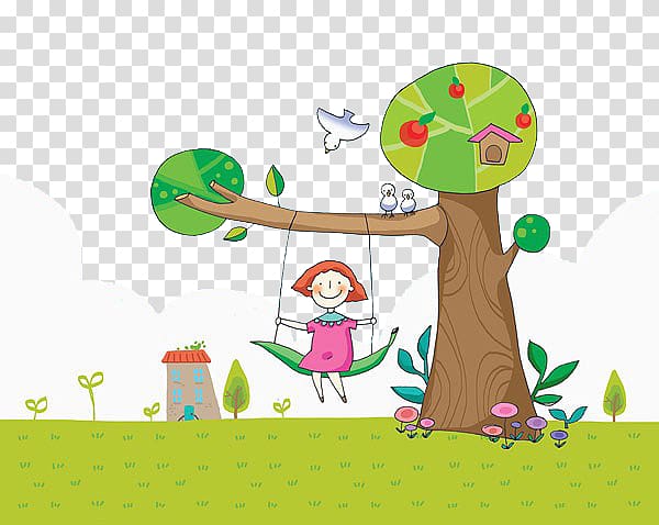 The Swing Illustration, The child is sitting on the swing transparent background PNG clipart
