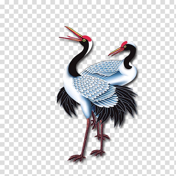 white birds illustration, Red-crowned crane Template , Crane transparent background PNG clipart