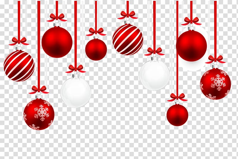 red and white baubles , Christmas ornament Illustration, Christmas balls transparent background PNG clipart
