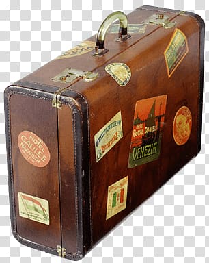 brown leather attache case, Suitecase Vintage Stickers transparent background PNG clipart