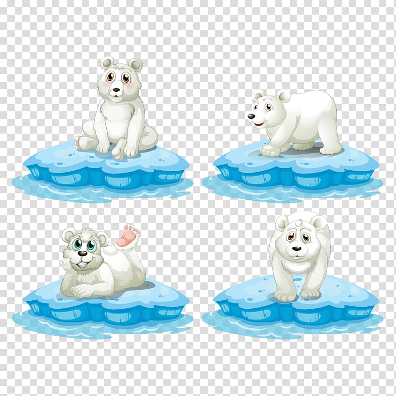 Polar bear Cartoon Illustration, Polar bear on ice transparent background PNG clipart