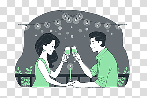illustration, Night date, couple, love, relationship, celebration, night, drinks transparent background PNG clipart thumbnail