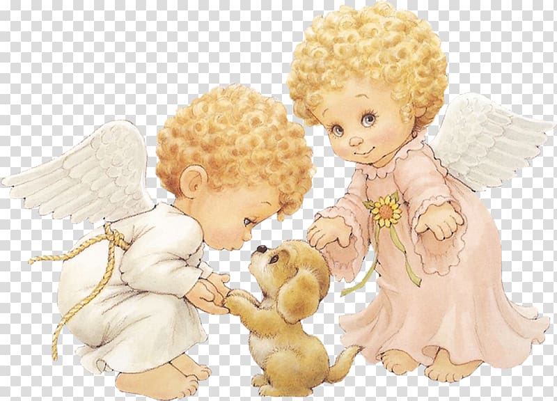 two angels playing with puppy , Cherub Angel , angel transparent background PNG clipart