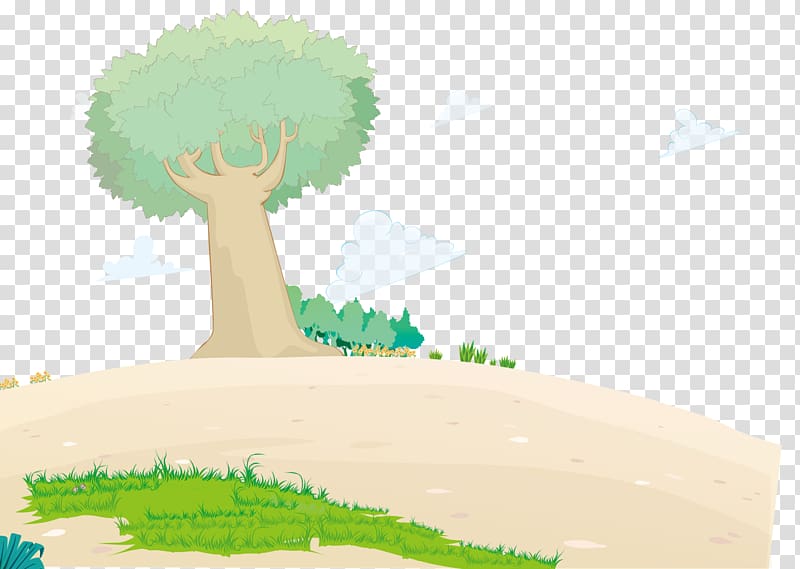 Chicken Farm , Cartoon painted grass trees clouds transparent background PNG clipart