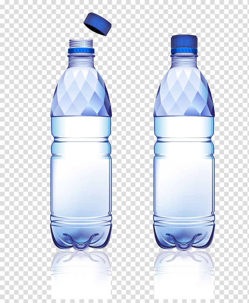 two clear glass bottles with water, Soft drink Water bottle Bottled water, Mineral water bottles transparent background PNG clipart